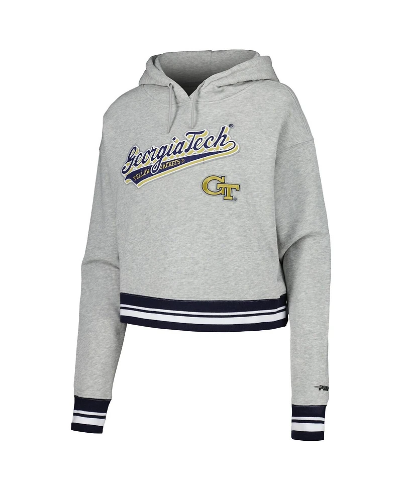 Pro Standard Women's Heather Gray Georgia Tech Yellow Jackets Script Tail Fleece Cropped Pullover Hoodie