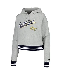 Pro Standard Women's Heather Gray Georgia Tech Yellow Jackets Script Tail Fleece Cropped Pullover Hoodie