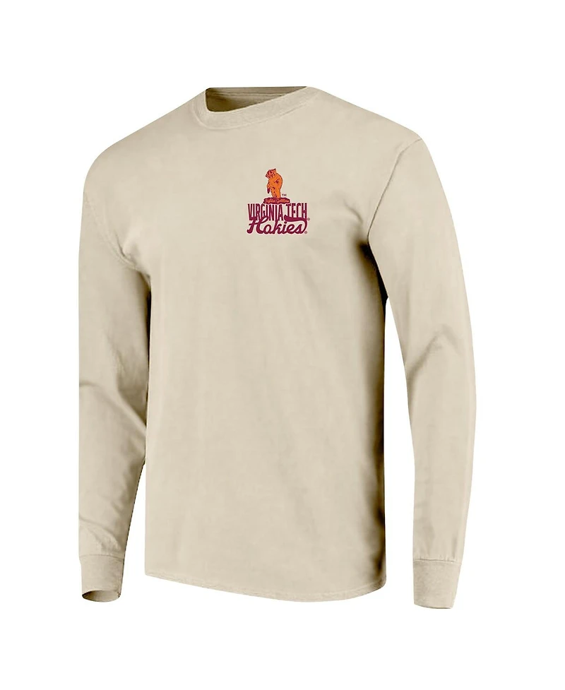 Image One Men's Natural Virginia Tech Hokies Comfort Colors Mascot Overlay Long Sleeve T-Shirt