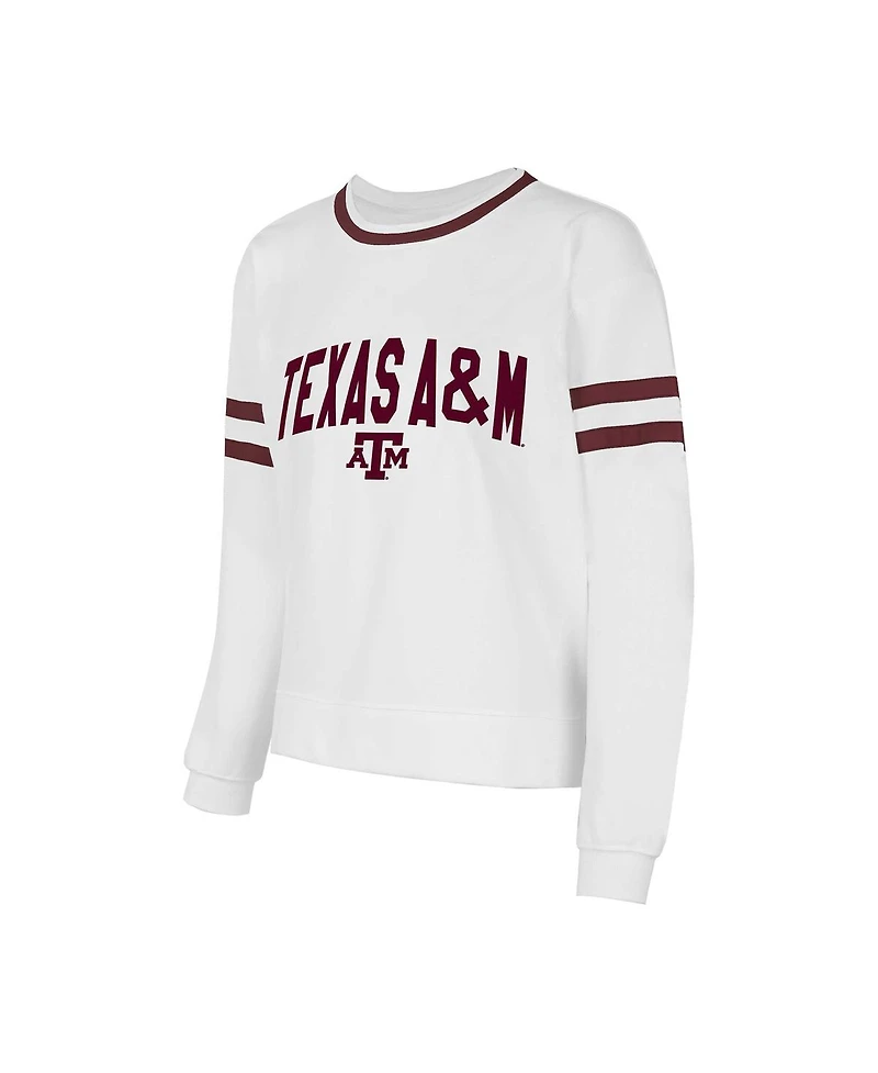 Concepts Sport Women's White Texas A M Aggies Borough French Terry Arch Over Long Sleeve Top