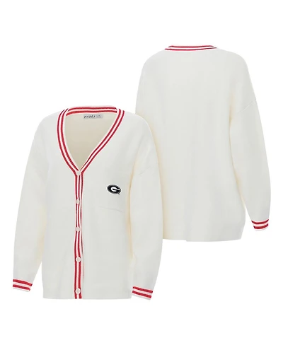 ZooZatz Women's Cream Georgia Bulldogs Striped Knit Button-Up Cardigan Sweater