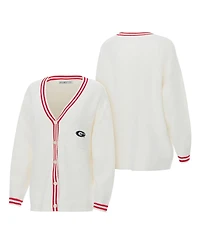 ZooZatz Women's Cream Georgia Bulldogs Striped Knit Button-Up Cardigan Sweater