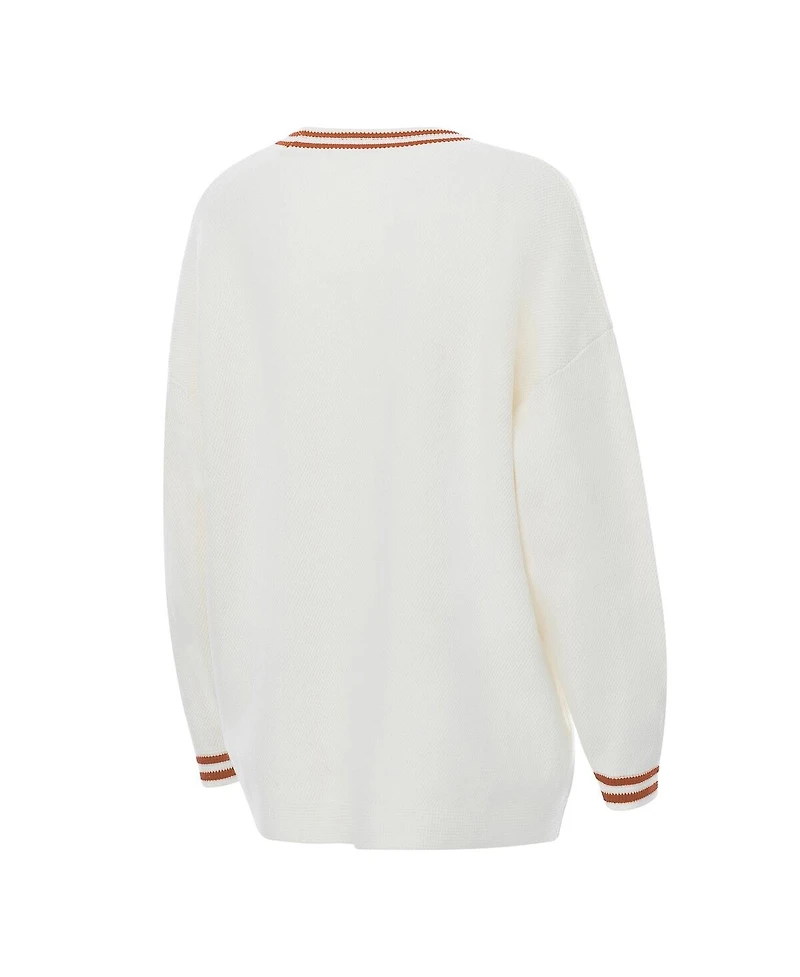 ZooZatz Women's Cream Texas Longhorns Striped Knit Button-Up Cardigan Sweater