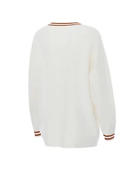 ZooZatz Women's Cream Texas Longhorns Striped Knit Button-Up Cardigan Sweater