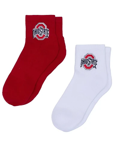 ZooZatz Women's White/Scarlet Ohio State Buckeyes Two-Pack Quarter-Length Socks