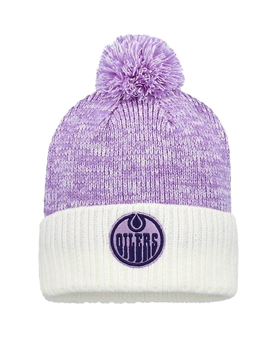 Fanatics Men's Lavender/White Edmonton Oilers Hockey Fights Cancer Cuffed Knit with Pom Hat