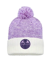 Fanatics Men's Lavender/White Edmonton Oilers Hockey Fights Cancer Cuffed Knit with Pom Hat