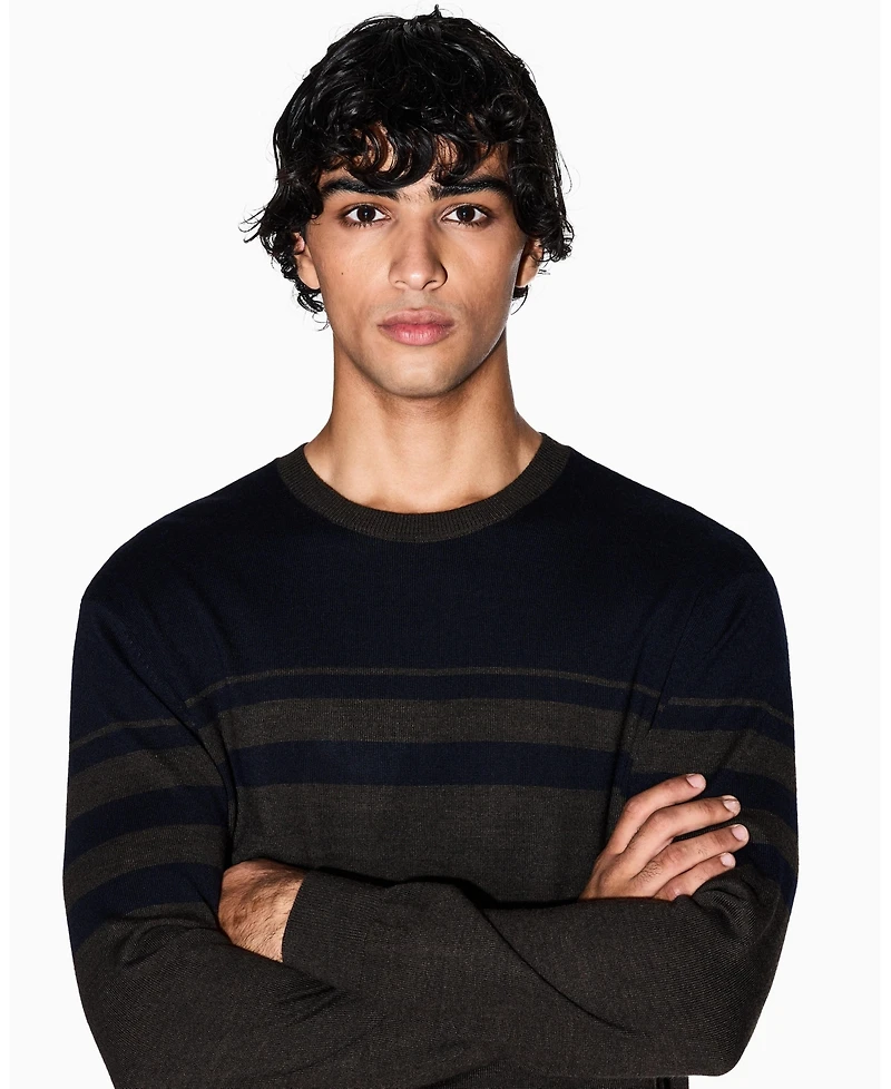 A|X Armani Exchange Men's Long Sleeve Wool Blend Color Block Sweater