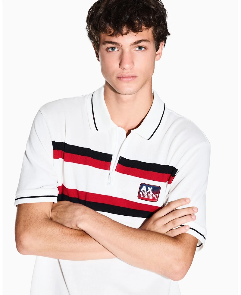 A|X Armani Exchange Men's Short Sleeve Color Block Pique Zip with Collar Tipping Polo Shirt