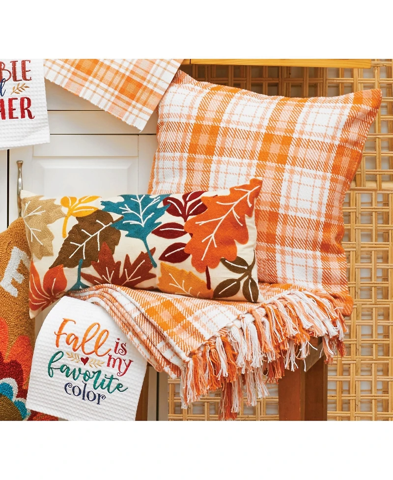 Falling Leaves 100% Cotton Handstitched Small Long Accent Pillow 10" x 20"