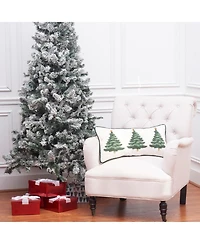 Flocked Evergreen Trees Embellished Christmas Accent Pillow 12" x 24"