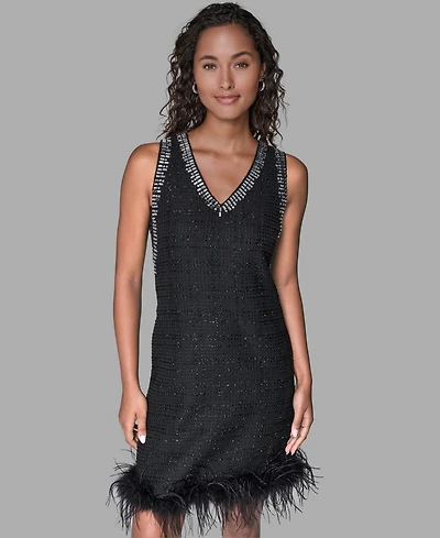 Karl Lagerfeld Paris Women's V-Neck Embellished Shift Dress