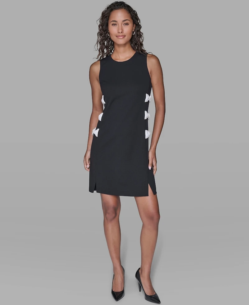 Karl Lagerfeld Paris Women's Bow Detail Crew Neck Sheath Dress