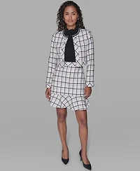Karl Lagerfeld Paris Metallic Glen Plaid Tweed Jacket