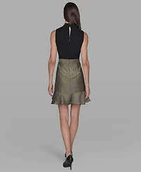 Karl Lagerfeld Paris Women's Mock Neck Flounce Hem A-Line Dress