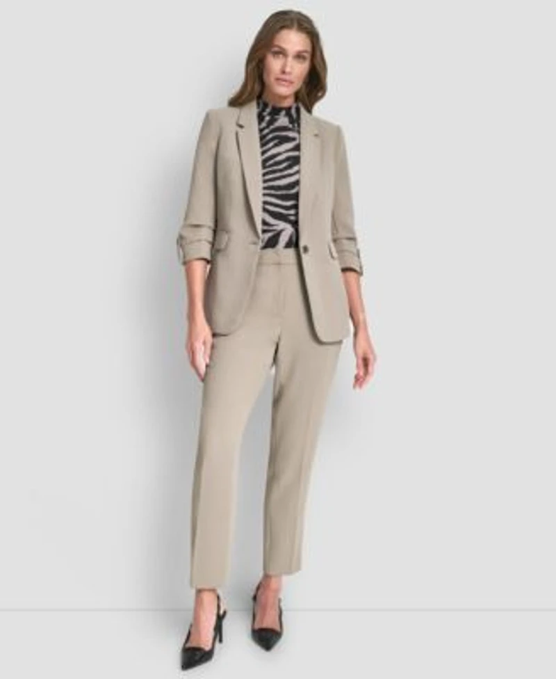 Dkny Womens One Button 3 4 Sleeves Blazer Essex Ankle Leg Mid Rise Pants Sleeveless Mock Neck Top