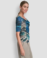 Dkny Women's Drape Neck Short Sleeves Top