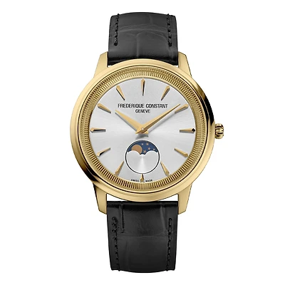 Frederique Constant Men's Moneta Moonphase Brown Strap Watch, 37mm