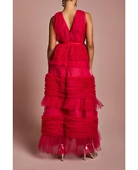 Coast Women's Sleeveless Mesh Tiered Maxi Dress