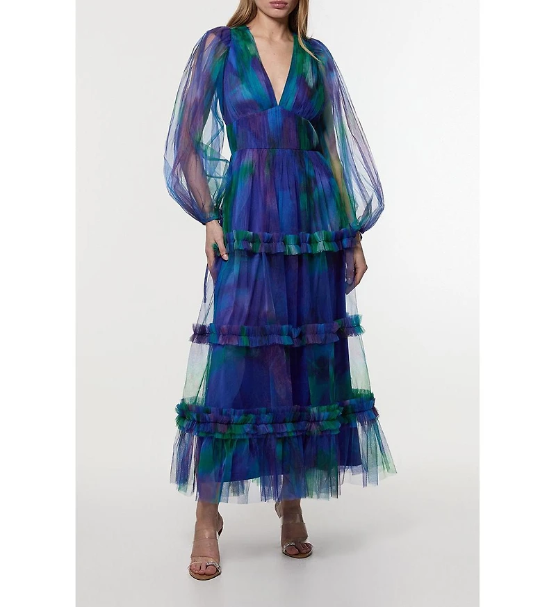 Karen Millen Women's Dark Floral Plunge Maxi Dress