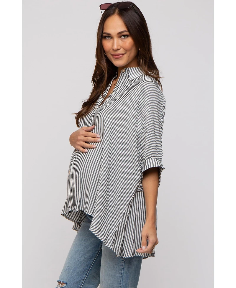 Pinkblush Maternity Charcoal Striped Button Up Dolman Top