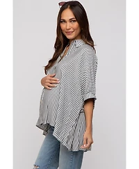 Pinkblush Maternity Charcoal Striped Button Up Dolman Top