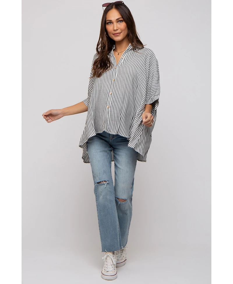 Pinkblush Maternity Charcoal Striped Button Up Dolman Top