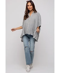 Pinkblush Maternity Charcoal Striped Button Up Dolman Top