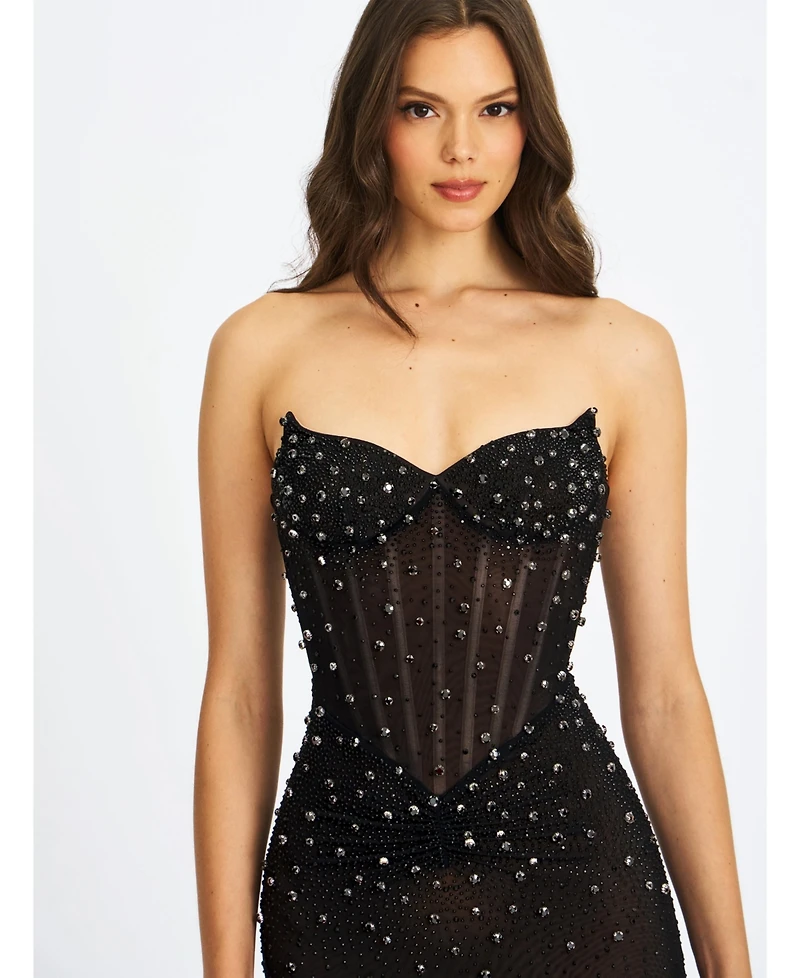 Miss Circle Women Fatima Black Crystal Sleeveless Corset Mermaid Maxi Dress