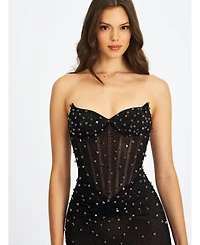 Miss Circle Women Fatima Black Crystal Sleeveless Corset Mermaid Maxi Dress