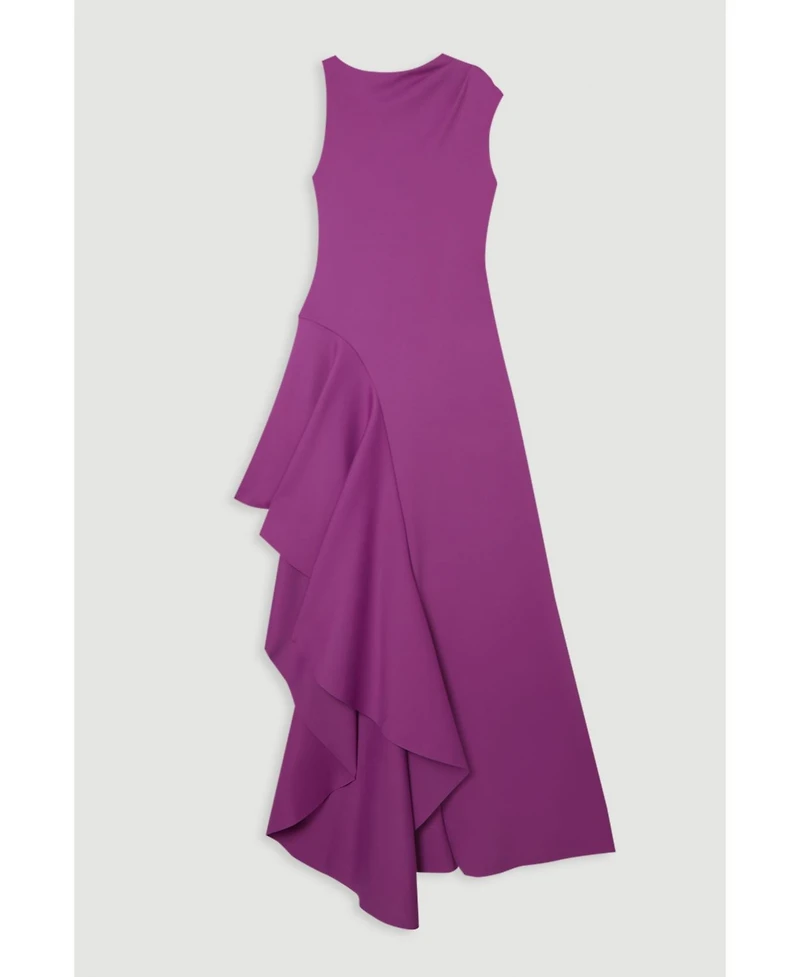 Karen Millen Women's Scuba Drama Ruffle Hem Woven Maxi Dress