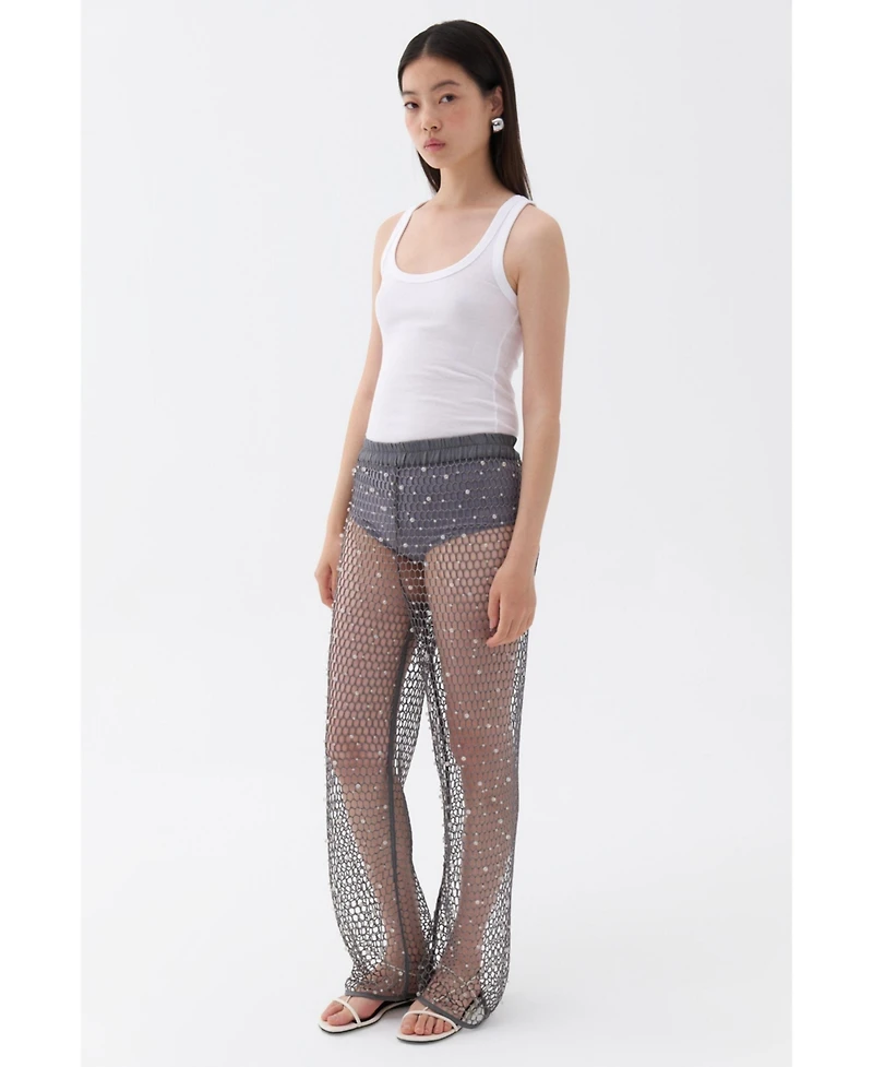 Nocturne Women's Shimmering Threaded Mesh Pants