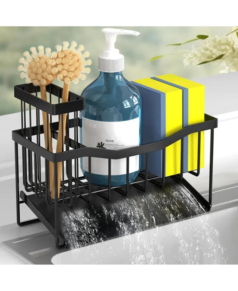 Cheer Collection Stainless Steel Sink Caddy – Sponge and Brush Holder with Self-Draining Tray