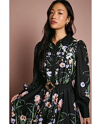 Coast Women's Print Shirt Dress With Lace Trims