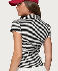 Edikted Women's Beau Striped Ribbed Button Up Top