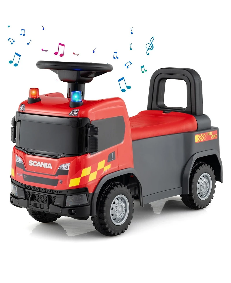 Kids Ride On Push Car Licensed Scania Truck Toy with Steering Wheel and Music