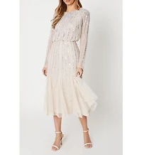 Coast Women's Party Sequin Long Sleeve Midi Dress