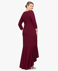 Betsy & Adam Plus V-Neck Long Ruffle Dress