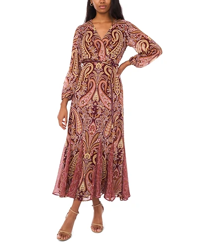 Msk Women's Long Sleeve Belted Maxi Dress