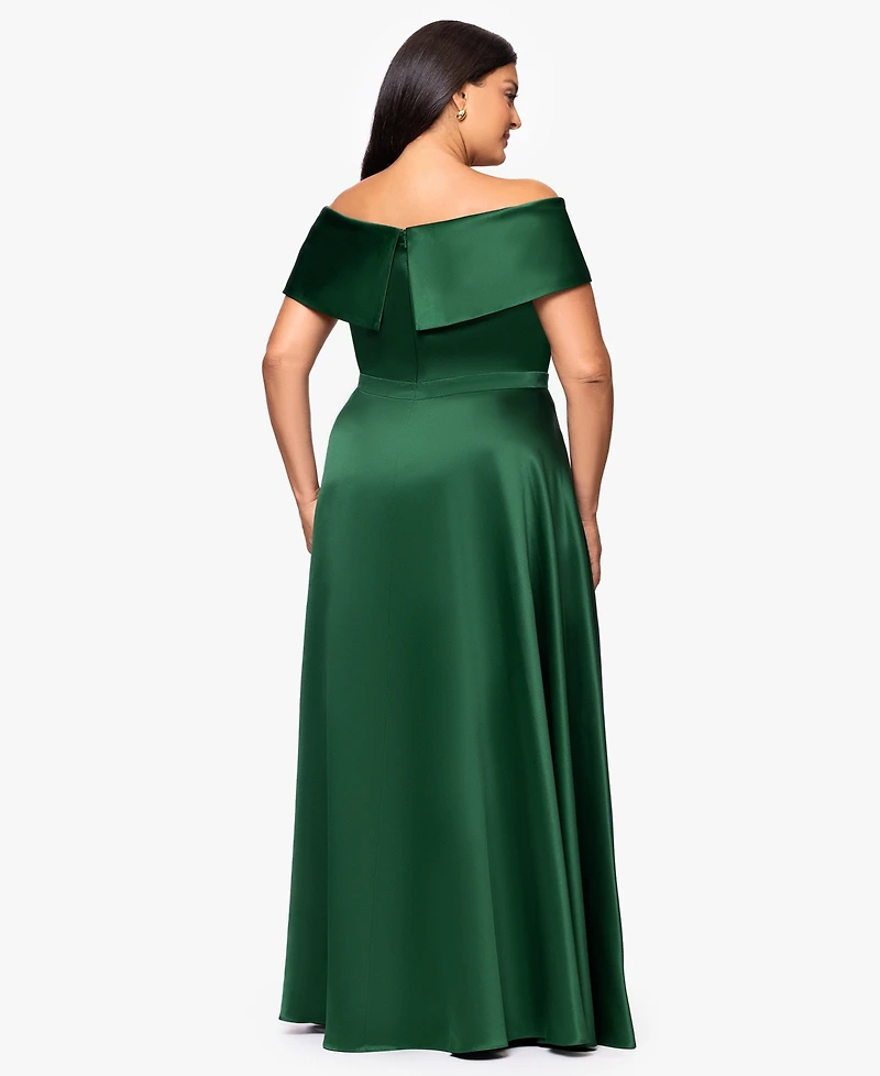 Xscape Plus Satin Off-The-Shoulder Gown