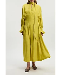 Karen Millen Women's Pleated Neck Tie Detail Woven Maxi Dress