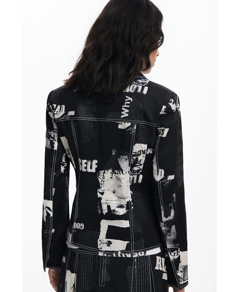 Desigual Women's Newspaper zipper blazer