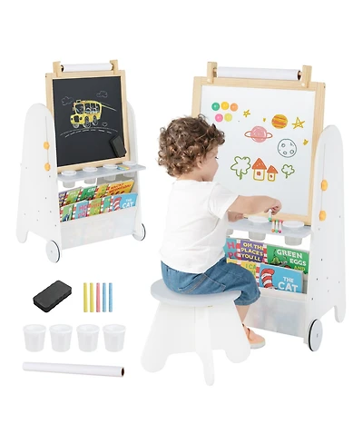 Sugift 4-in-1 Toddler Activity Table Set with Magnetic Whiteboard and Chalk Board