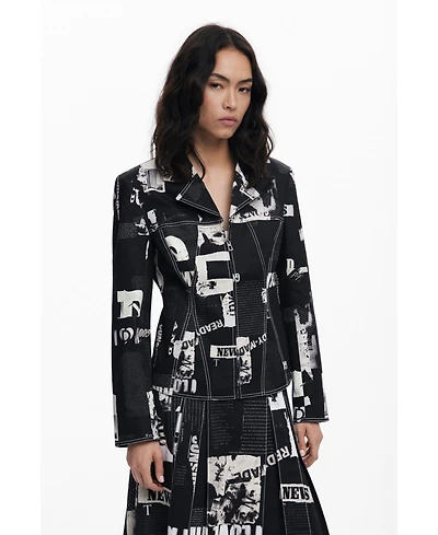 Desigual Women's Newspaper zipper blazer