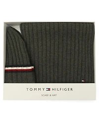 Tommy Hilfiger Men's 2-Piece Wide Rib Global Stripe Cuff Beanie and Scarf Set