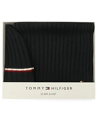 Tommy Hilfiger Men's 2-Piece Wide Rib Global Stripe Cuff Beanie and Scarf Set