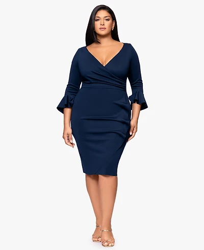 Betsy & Adam Plus 3/4-Sleeve Sheath Midi Dress