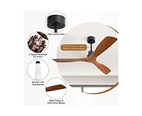 52-inch Modern Black 3 Blades Walnut Ceiling Fan with 6 Speed Remote control and Timing and Forward Reverse Rotation Function for Indoor