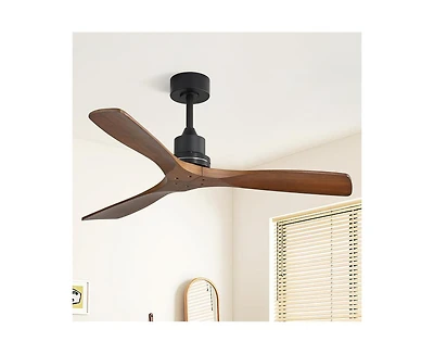 52-inch Modern Black 3 Blades Walnut Ceiling Fan with 6 Speed Remote control and Timing and Forward Reverse Rotation Function for Indoor