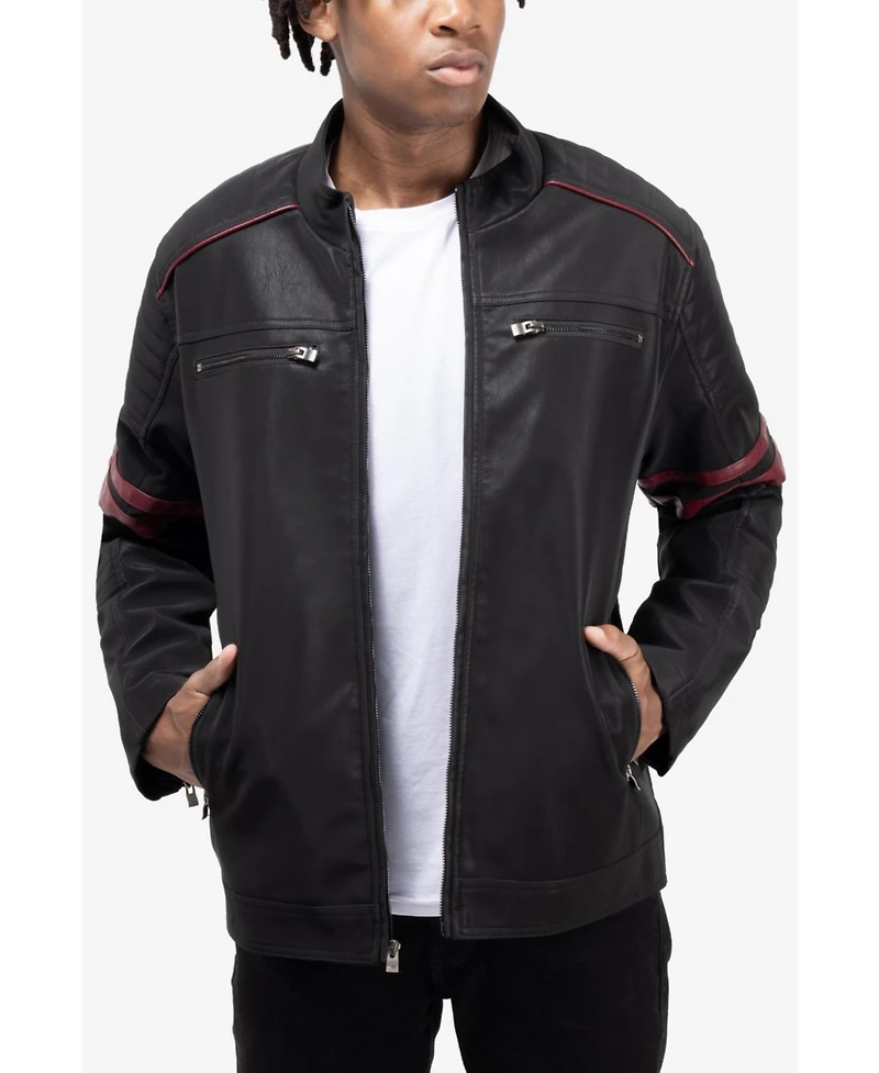 Xray Men's Pu Jacket With Faux Shearling Lining And Moto Stitch On Sleeves Back